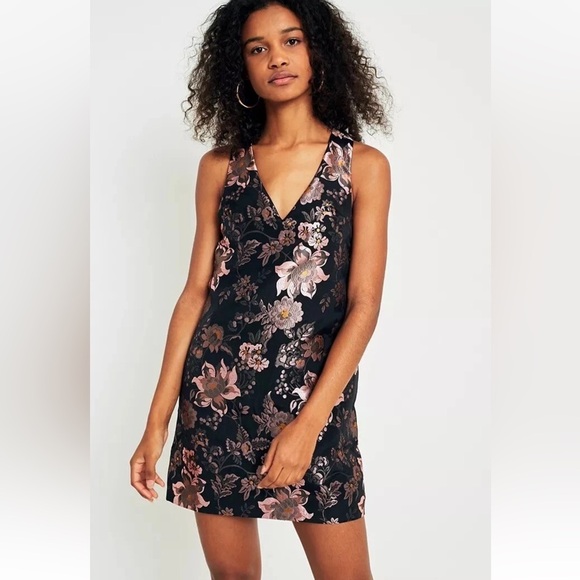 Urban Outfitters “Jacquie” Jacquard Sheath Mini Dress V-Neck Sleeveless - Picture 2 of 16